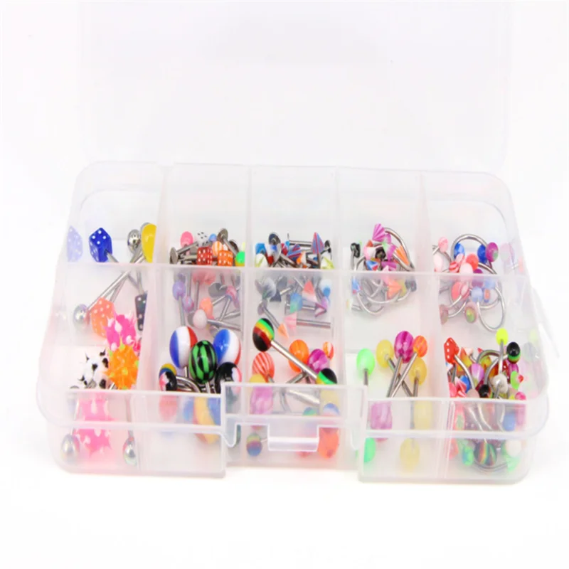 

100PCS 24 style colorful nose belly button navel ring gay body piercing jewelry set box packing