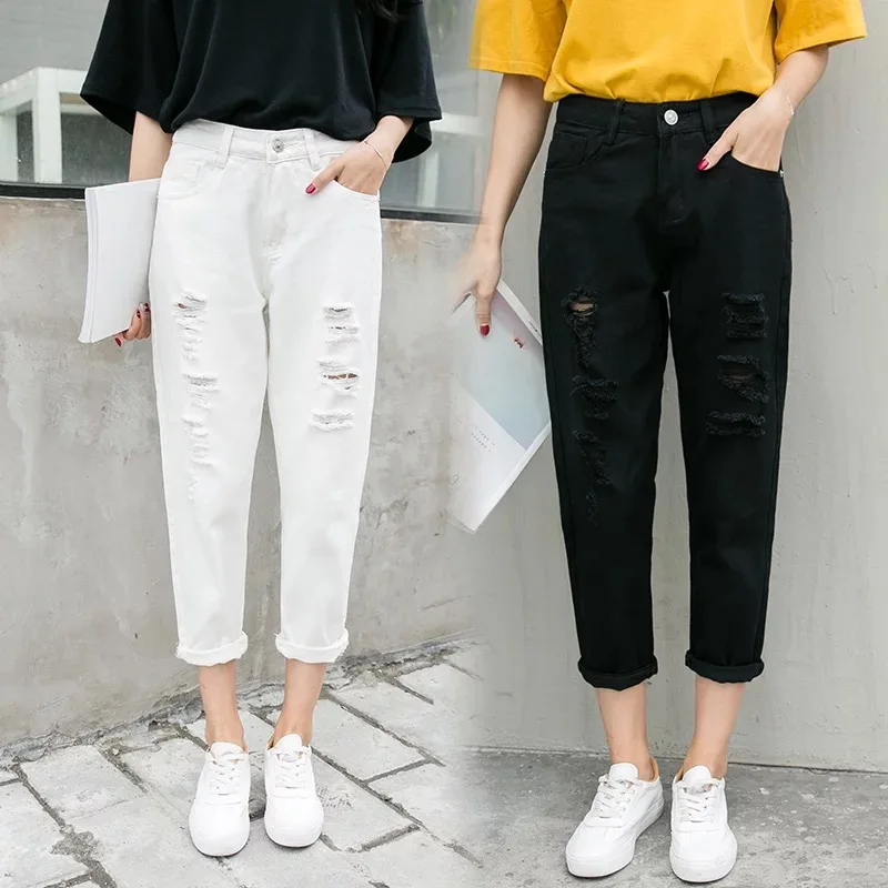 

new Design Trousers Women Skinny Ripped Jeans loose pants pretty girls korea style denim jeans Ankle-Length Pants, Picture color