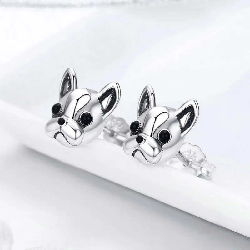 

New Type French Bulldog Dog Animal Trendy Earrings 925 Sterling Silver