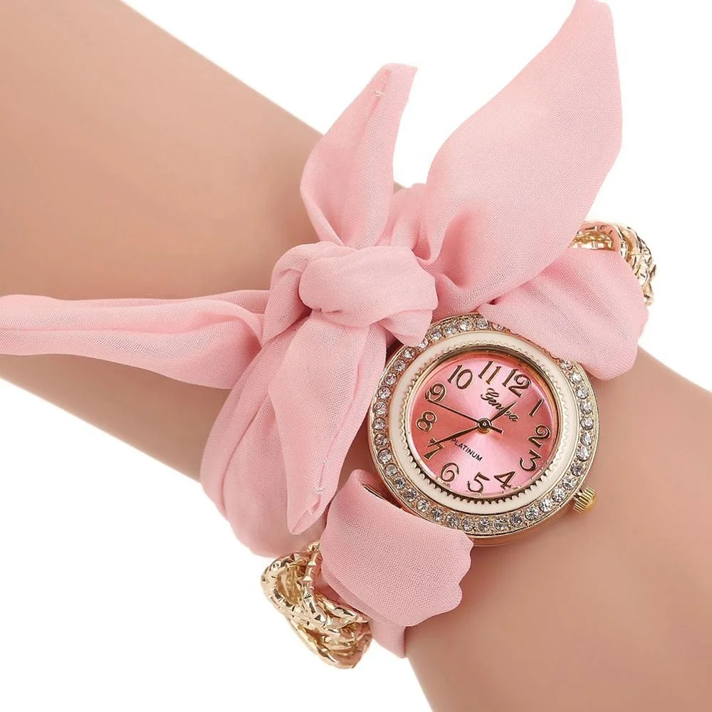 

Yiwu Watches Women's Fresh Rhinestone Round Case Cloth Strap Dress Bracelet Wrist Watch WW071