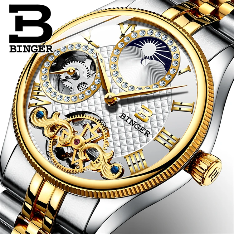 

Binger 1175 P Moon Phase Brand Watches Automatic Movement Men Mechanical Watch Luxury Business Tourbillon watch