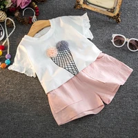 

2019 Kids summer new baby clothes girl pink lace ball short sleeve suit girl fashion set