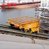 Winch towing rail material transfer flat platform for transport vehicle