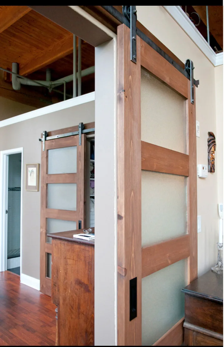 Modern oak wooden double door designs with 4 glass panels office wood door with glass
