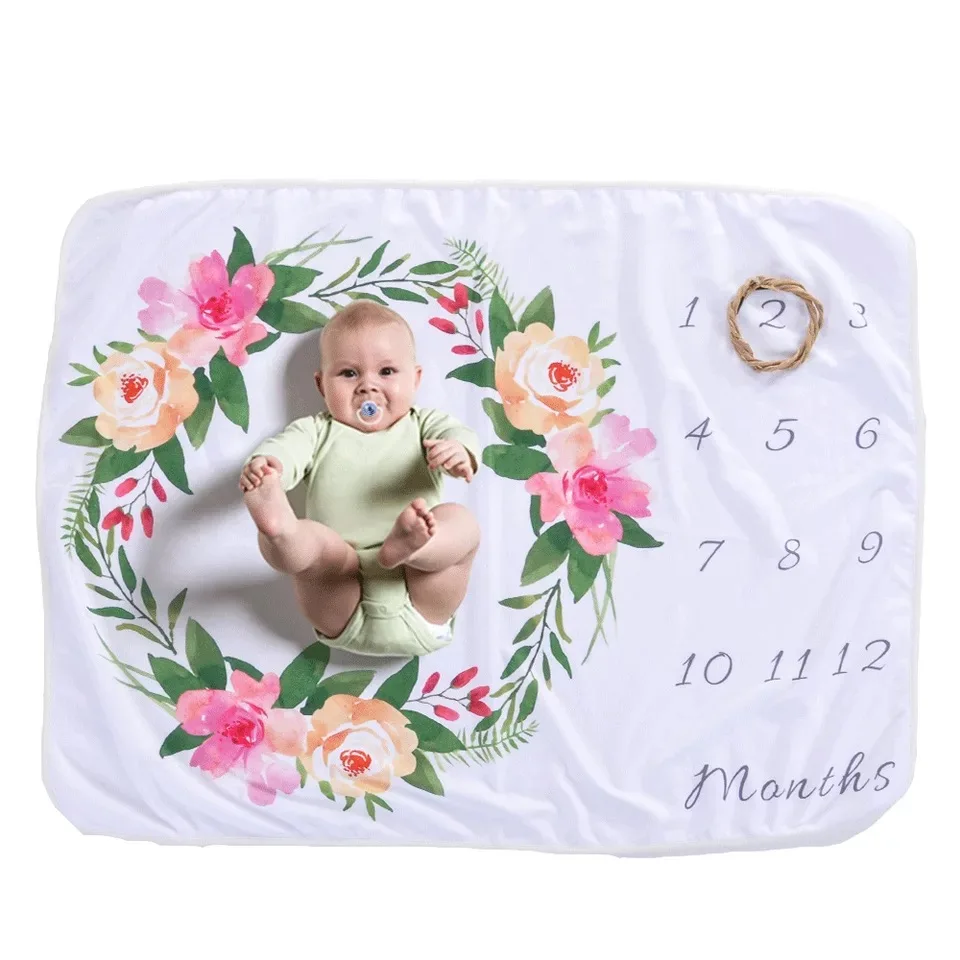 

2019 new milestone blanket for newborn baby 76*102cm infant taking pics blanket 100% fleece blanket