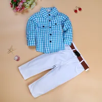 

Wholesale Baby Gentleman Gingham Shirts Long Pants Outfits Newborn Cotton Clothes For Children