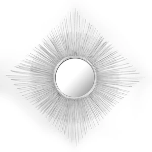 Image of 28 inch 70cm rhombus sun flower shape champagne silver wall mounted metal frame mirror decorative for living room