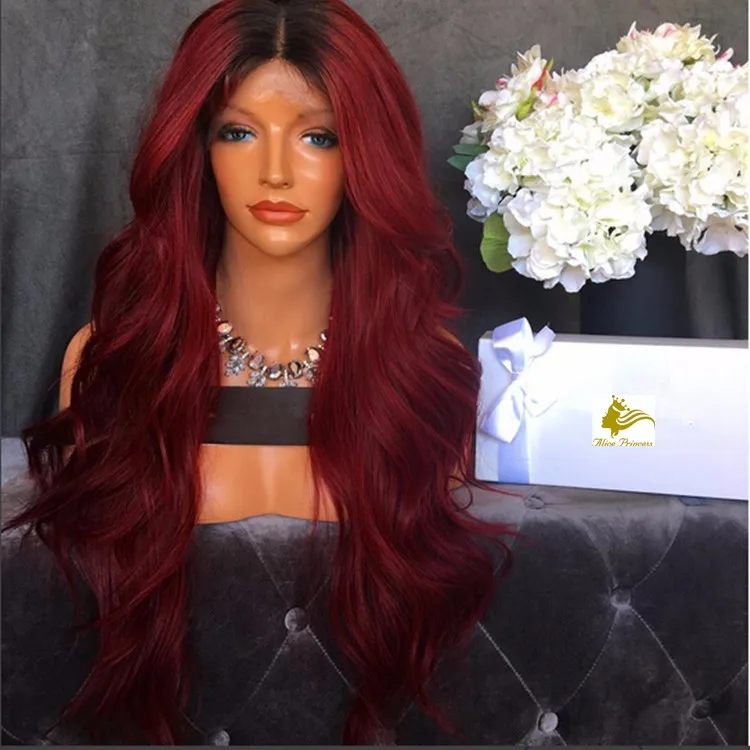 7a Grade Loose Wave Ombre 1bt99j Full Lace Wig Red Two Tone Color