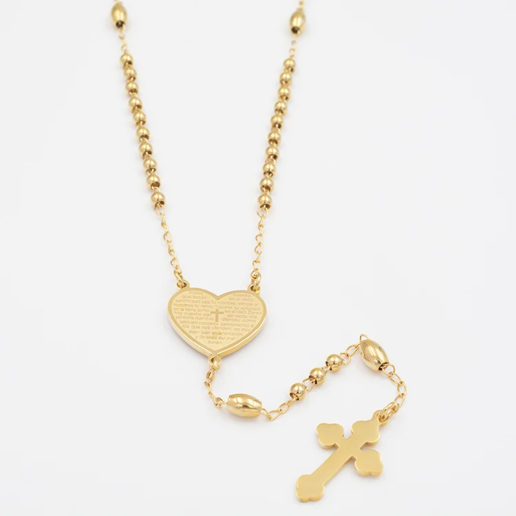 

Beautiful fashion high quality 3mm small stainless steel cross beads Catholic Rosary, Gold