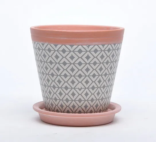 Custom style indoor cheap printed succulent plant flower pot in terracotta with saucer