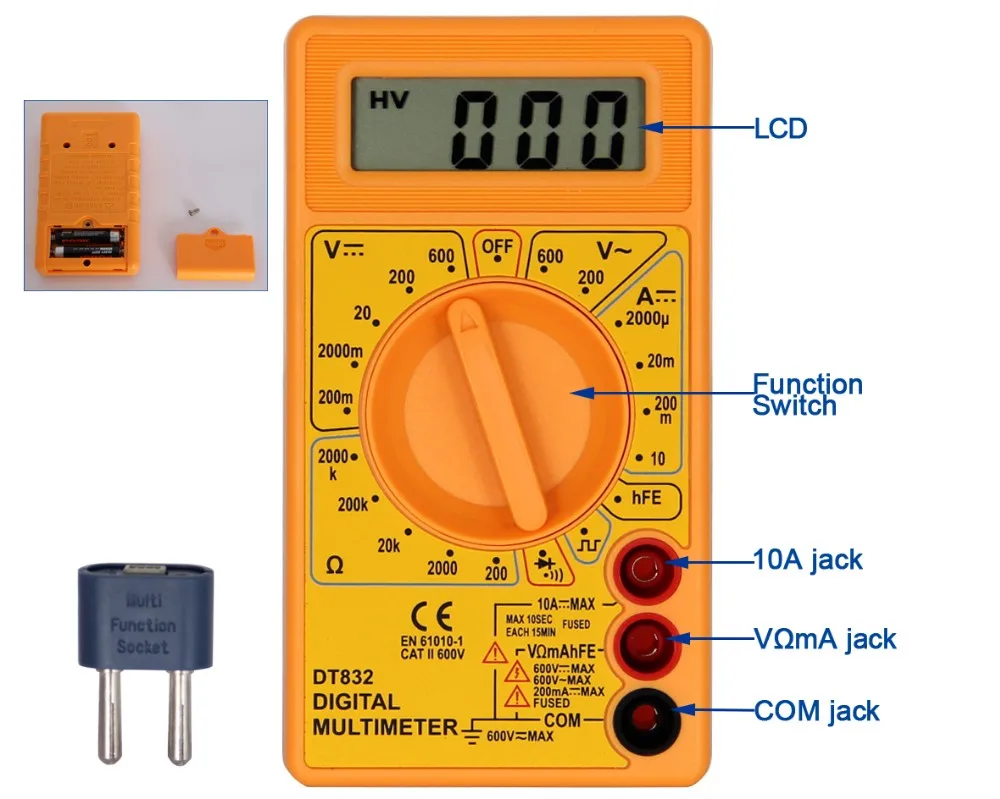 digital multimeter with Safety Design CE CAT II DT830D
