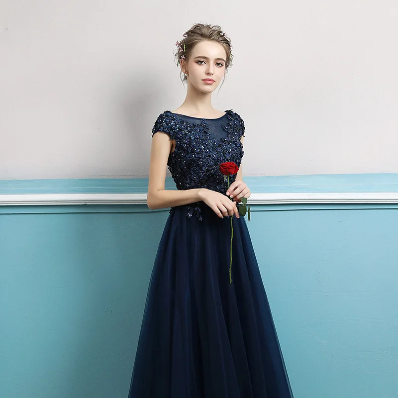 Luxury Navy Blue Evening Dress Beautiful Petals Marriage Bride Bridal Gown Party Prom Dresses