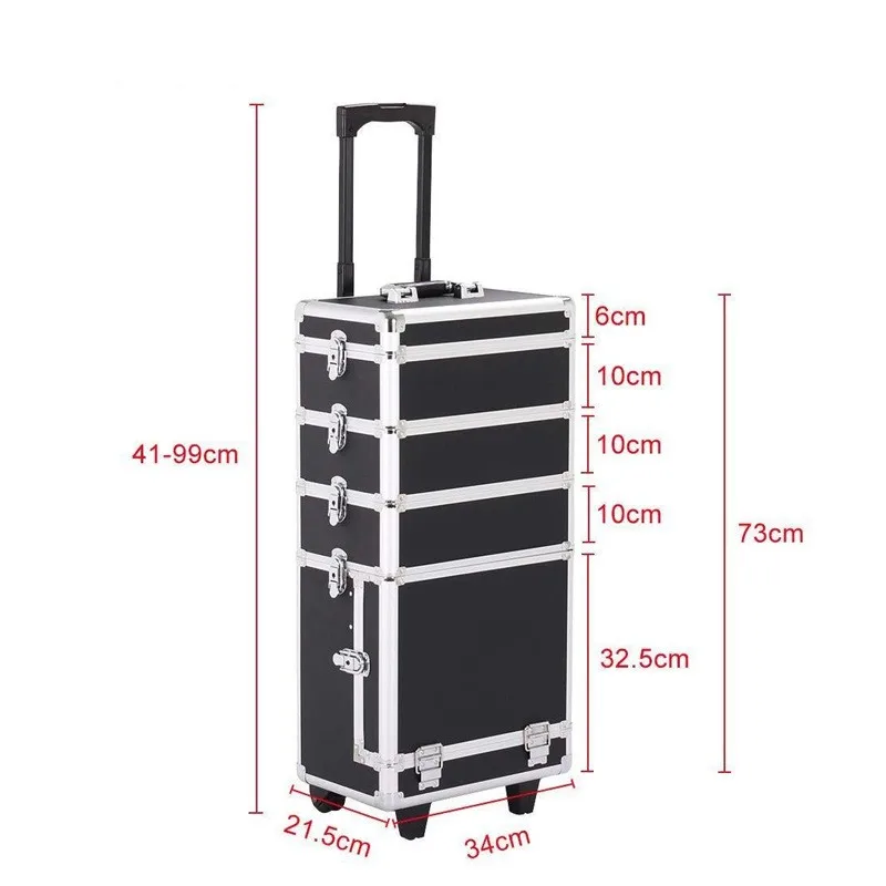 4in1 I Aluminum Cosmetic Makeup Suitcase Train Box Trolley Rolling