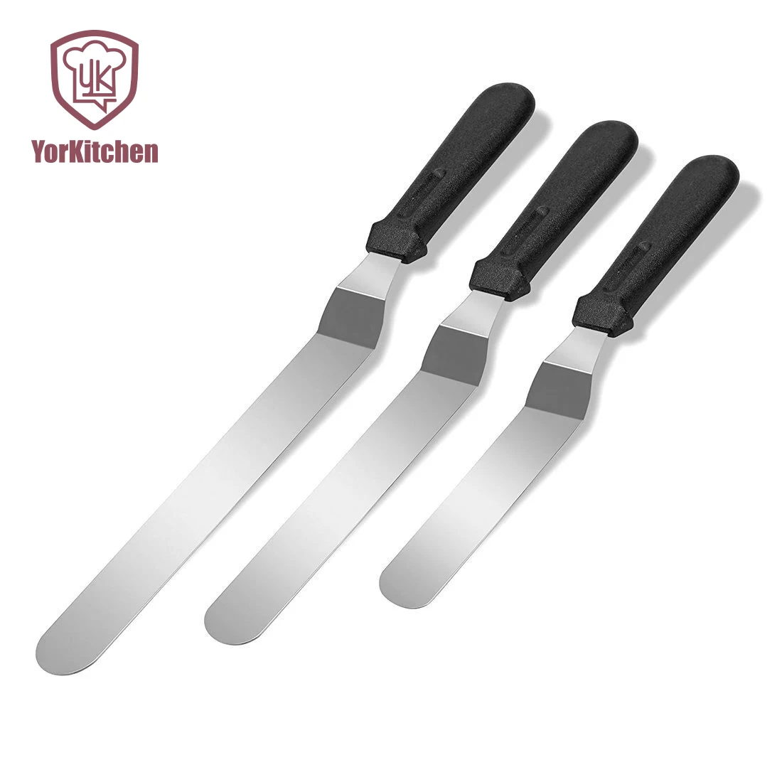

Angled Icing Spatula Set Stainless Steel Pack of 3 (6 inch, 8 inch and 10 inch), Silver + colored handle