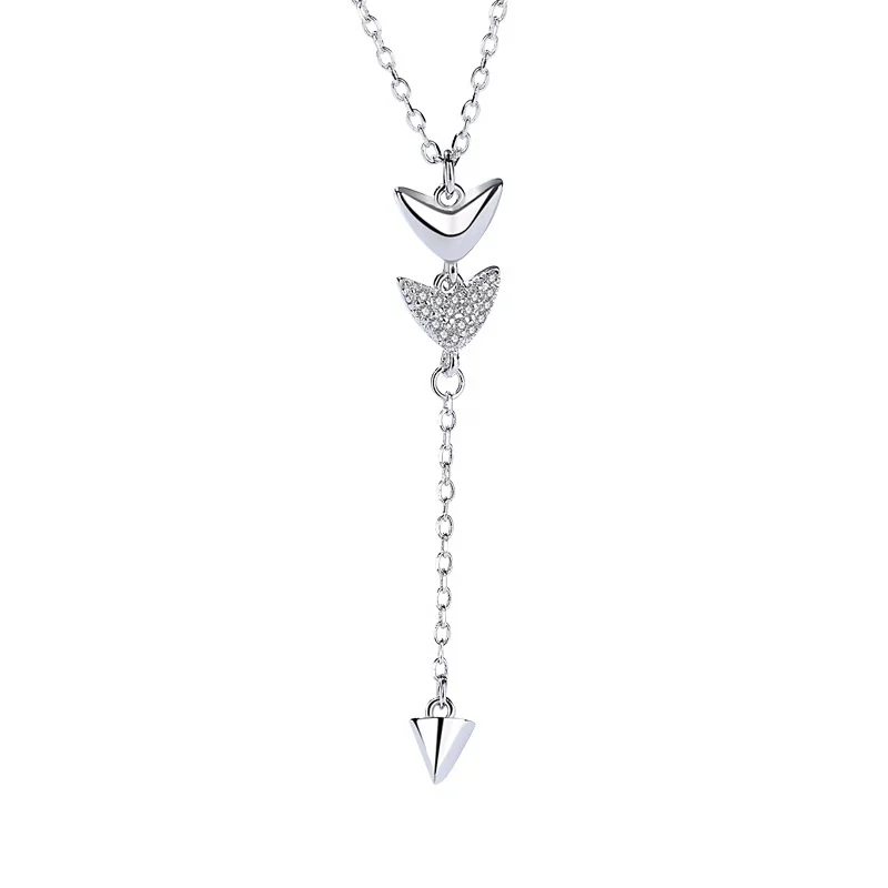 

Gold Ingot Fashion Women 925 Sterling Silver Sweater Chain Arrow Necklace, White