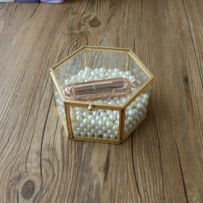 豪华结婚戒指首饰盒梳妆台口红收纳盒玻璃花玻璃容器许愿盒