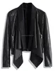 ladies fashion soft shell faux leather jacket with waterfall collar