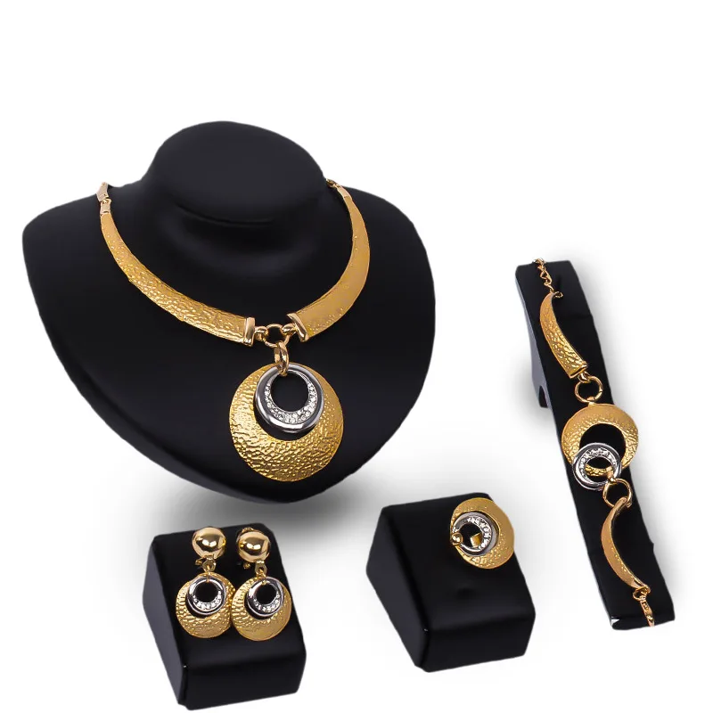 

Hot Fashion Austrian Crystal Jewelry Sets Necklace&Earrings&Bracelet&Ring double color Hoops Pendant Conjunto de joyas, N/a