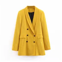 

Blazers ladies women chic yellow blazer long sleeve office wear coat solid female casual outerwear tops Y11950