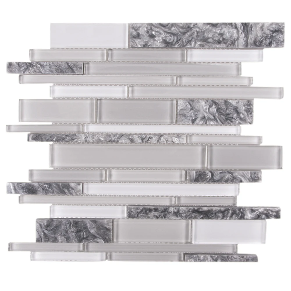 Glass mixed stone mosaic tiles kitchen backsplash natural white marble tile strips wall bathroom