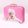 Luxury suitcase packaging box for lovely baby girl baby boy birthday presents gifts packing pink blue color metal hardware