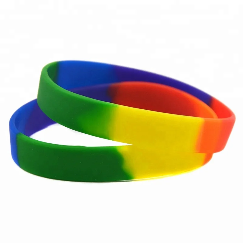 

50pcs/lot Rainbow Colour Plain Silicone Wristband Gay Pride Rubber Bracelet Decoration Jewelry