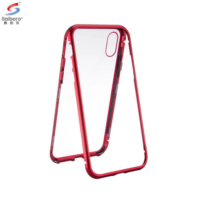 

Saiboro ultra thin magnetic adsorption metal frame mobile phone case for iphone x 10 tempered glass back cover case, 5 colors