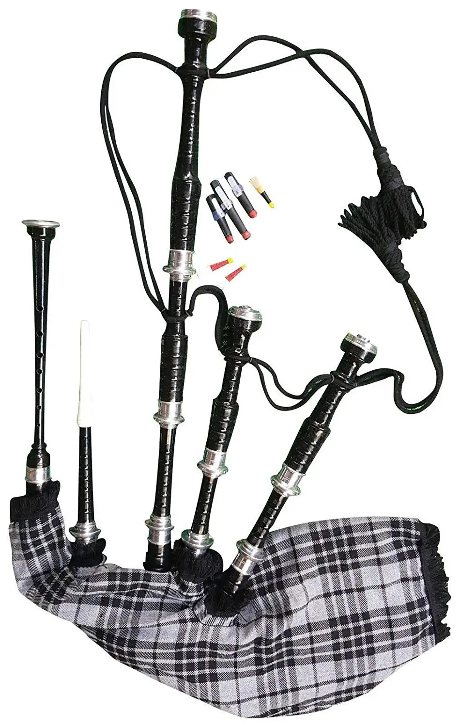 Great Scottish Highland Bagpipe Black Silver Free Tutor Book Accessories Hard