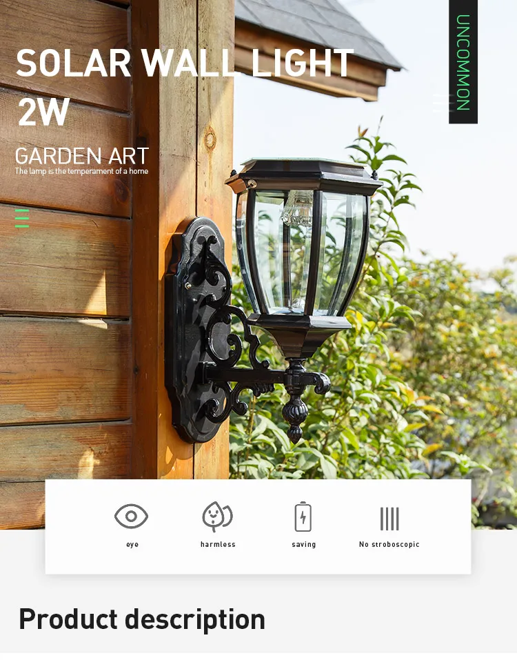 1.2W IP55 Waterproof Aluminum Solar Powered Wall Outdoor Led Gardens Lamp