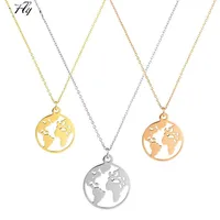 

Fashion women jewelry 18k gold chain world map necklace