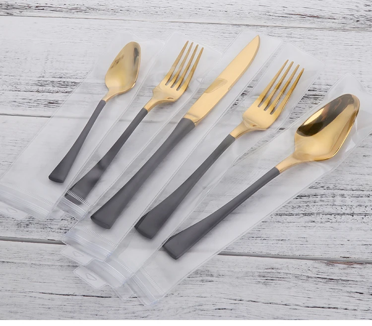 Hotel Catering Supplies 5pcs Flatware Sets Metal Black Gold Cutlery