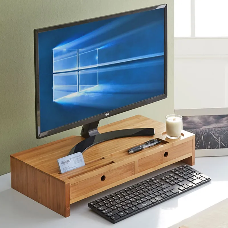 Bamboo Monitor Riser Large Size Laptop Tv Printer Desktop Stand Storage Organizer With 2 Drawers Buy Laptop Stand Office Workstation Desk Organizer Product On Alibaba Com