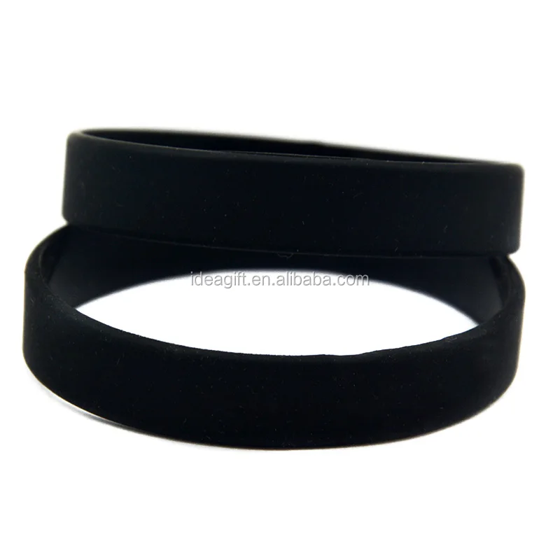 50pcs Solid Color Black Blank Rubber Wristband Latex Free Silicone