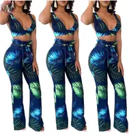 

9061307 queenmoen wholesale floral print match top bra and pants woman 2 piece set for summer