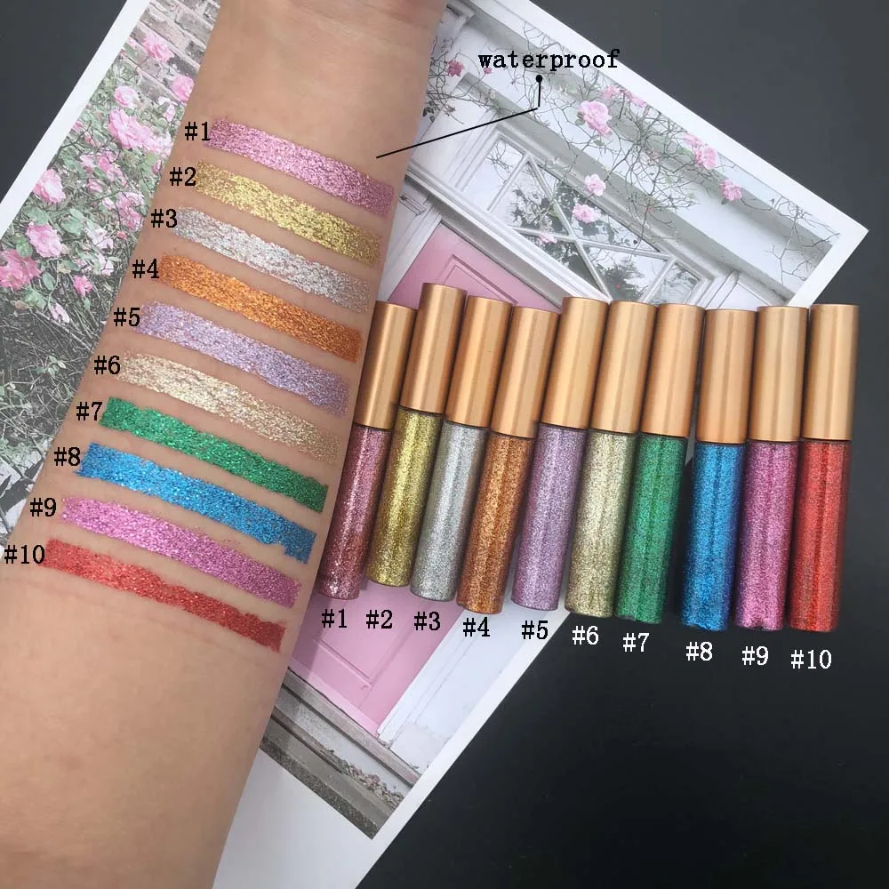 

Wholesale waterproof eye liner Private Label 10 color liquid glitter Eyeliner for eyes makeup