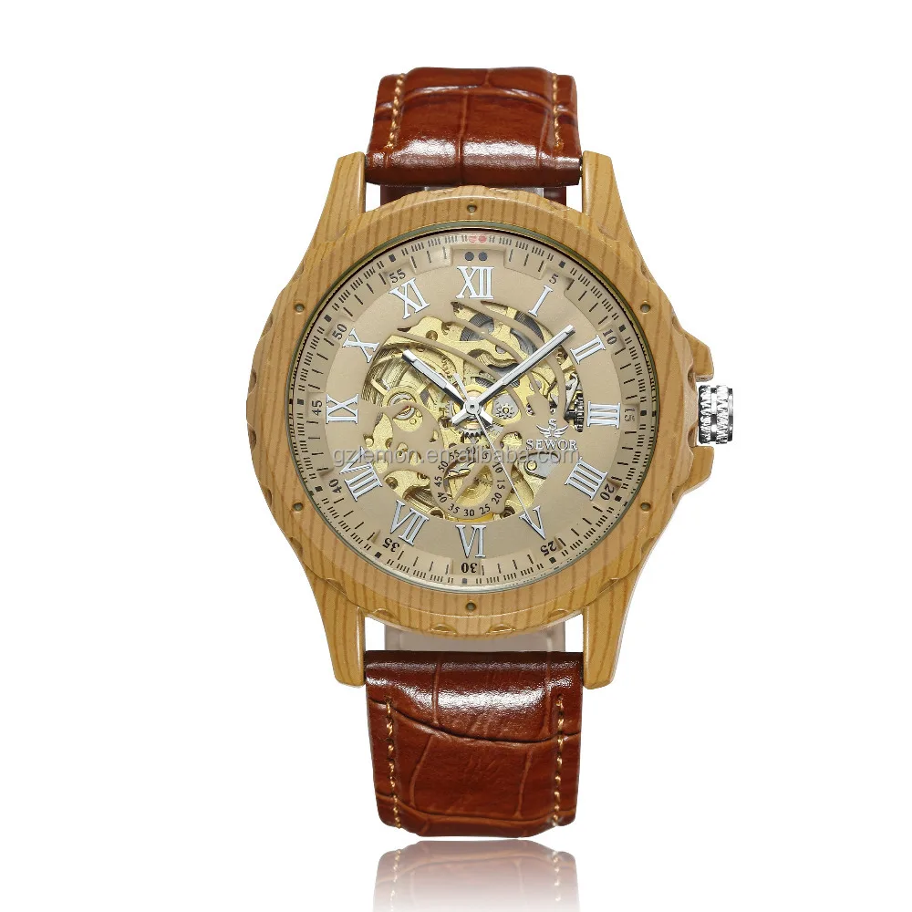 

Men's Mechanical Elegant Skeleton Hollow Dial Wood Wrist Watch