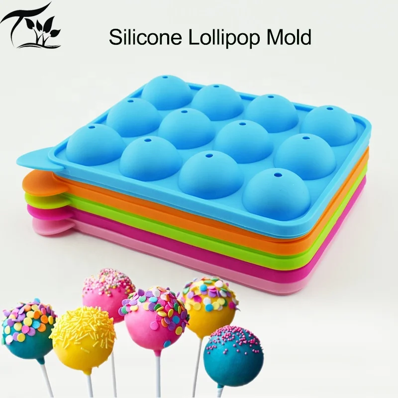 

3D Candy Silicone Mold Chocolate Cake Mold Round Ball Silicone Lollipop Mold, Red,orange,blue,green,pink,rosered