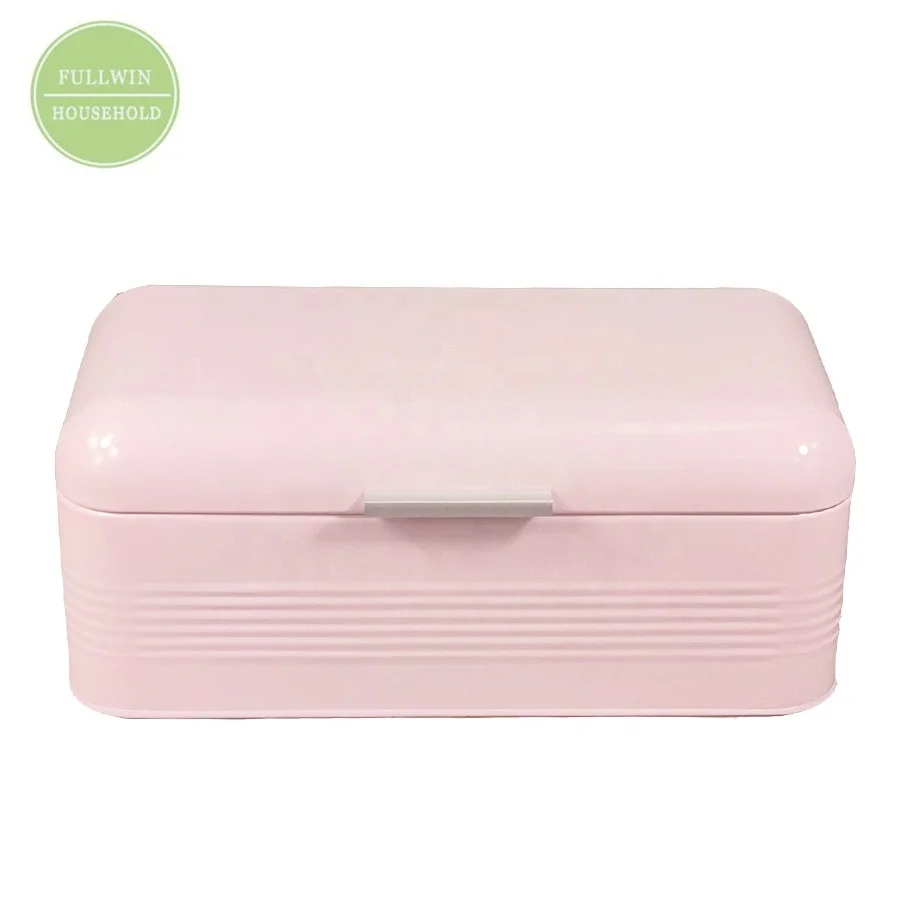 

Vintage metal pink bread box FKB8001 with decorative waves for kitchen food storage