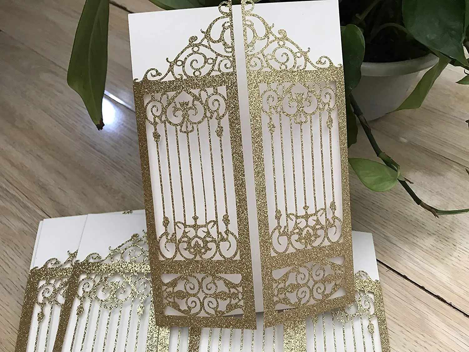 Buy 25pcs Glittper Paper Gold Diy Laser Cut Gatefold Wedding