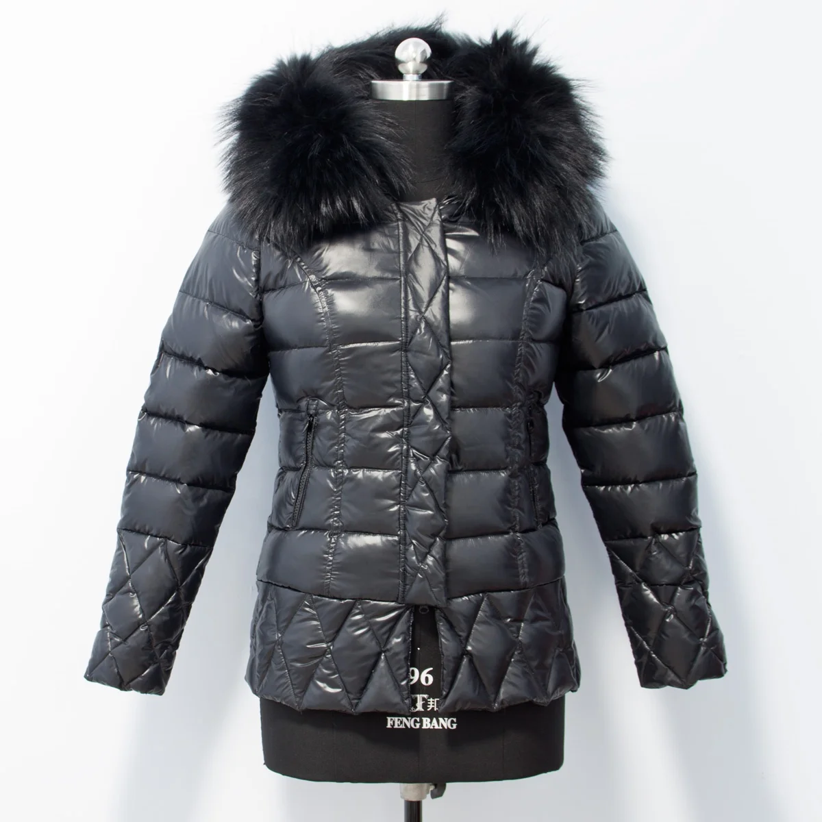 

Fashion Warm Women's Down Fur Jacket With Big Raccoon Fur Collar, As picture;customized color