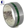Gentdes Jewelry Unique Wedding Band Deer Antler And Titanium Ring With Green Box Elder Burl Commitment Ring