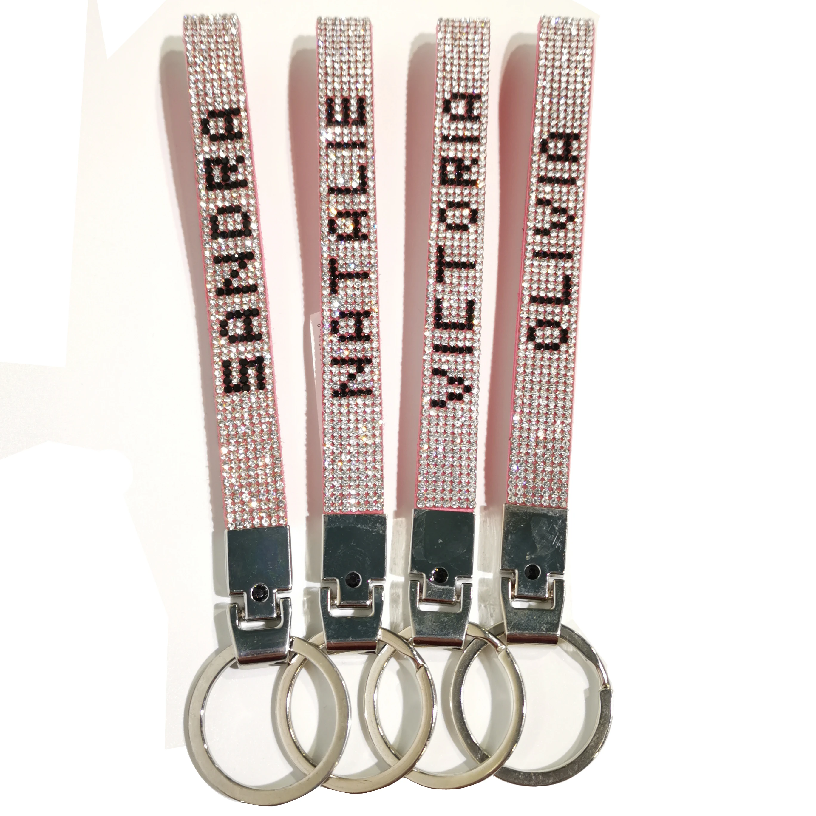 

wholesale pu keychain with rhinestone wristlet keychain with custom name keychain