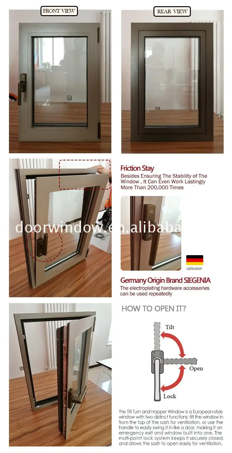 Windows philippines model in house doors Wood cladding aluminium tilt and turn window with handle