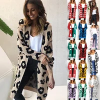 

Ladies Long Knitted Leopard Print Sweater Women Large Outwear Coats Oversized Long Sweater Cardigan