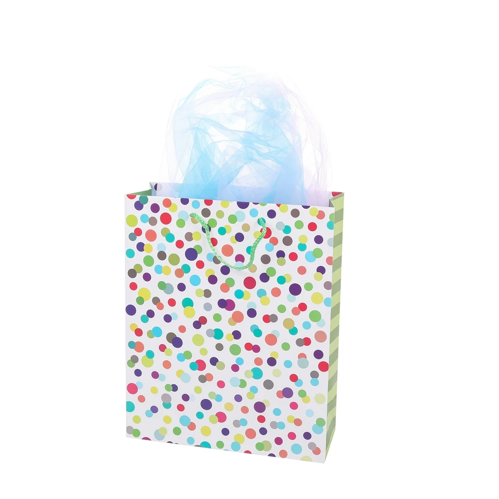 New Design Colorful Dots Romantic Birthday Craft Paper Gifts Bags With Handles Printed Bags