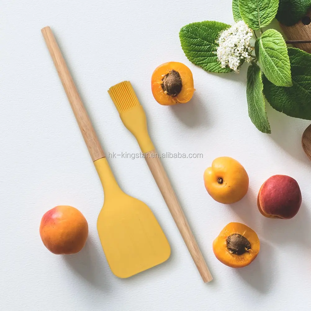 Newest products in 2019 food standard wooden kitchen silicone utensil set