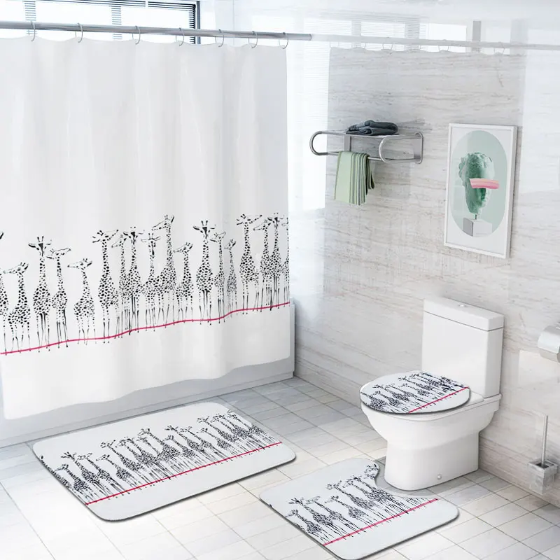 Amazon best sell Waterproof Polyester 3d print designer bath mat and  shower curtain