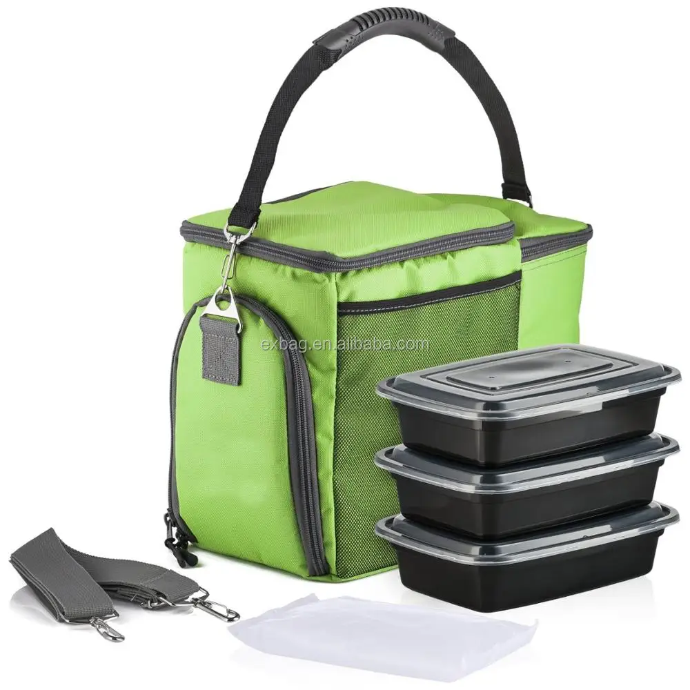 Lunch Box Insulated Fitness Cooler Bag W/ 3 Compartment,Includes 3 Meal Prep Containers