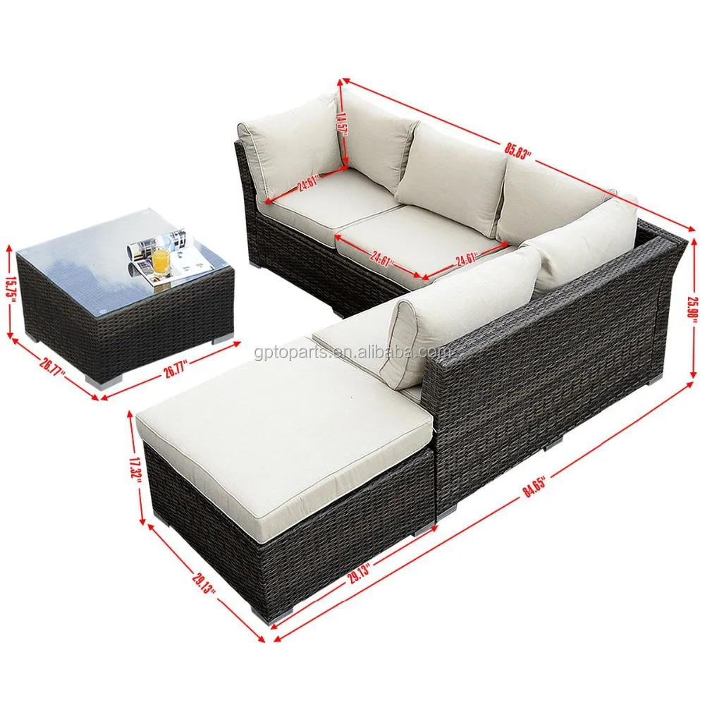 6 unid patio muebles de mimbre del pe rattan sofa set cubierta sofá