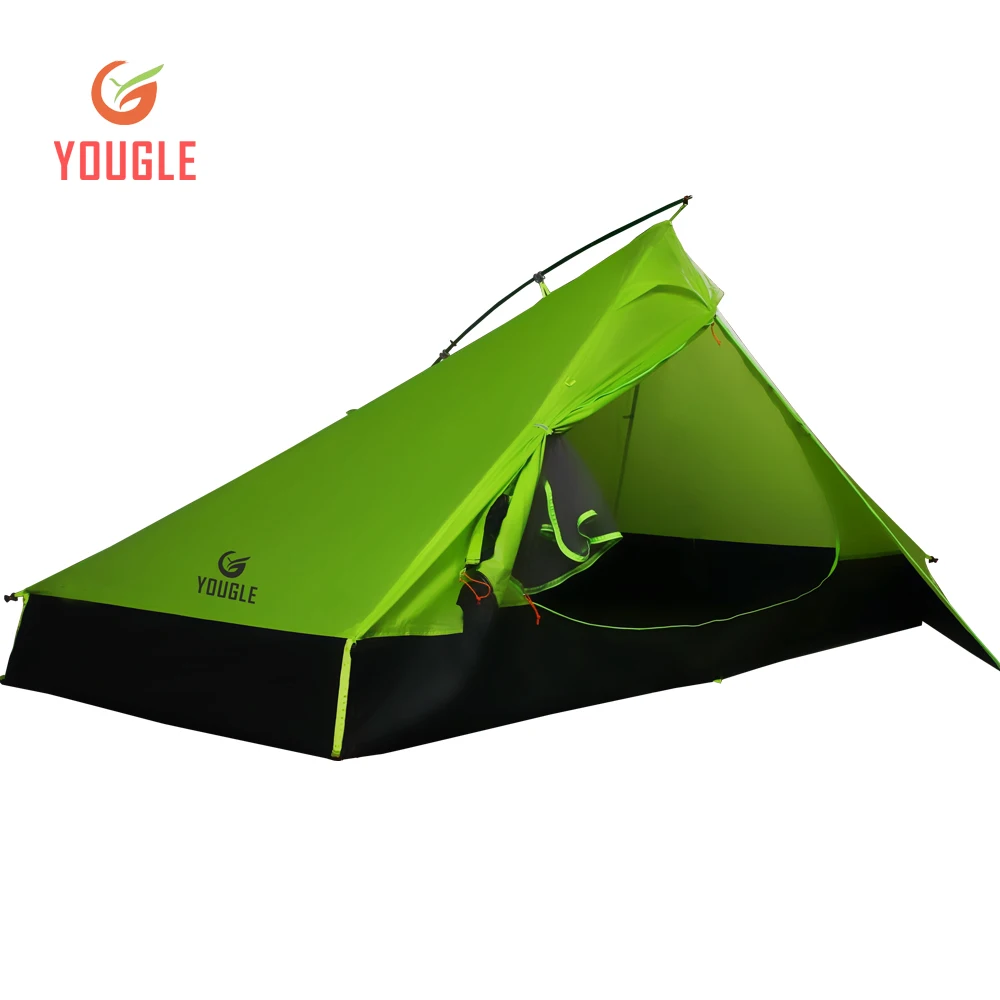 

20D single Layer 2 Men Two Person Backpacking Tent 3 Season For Camping Hiking Trekking Travelling Ultralight Silicone Coated, Green